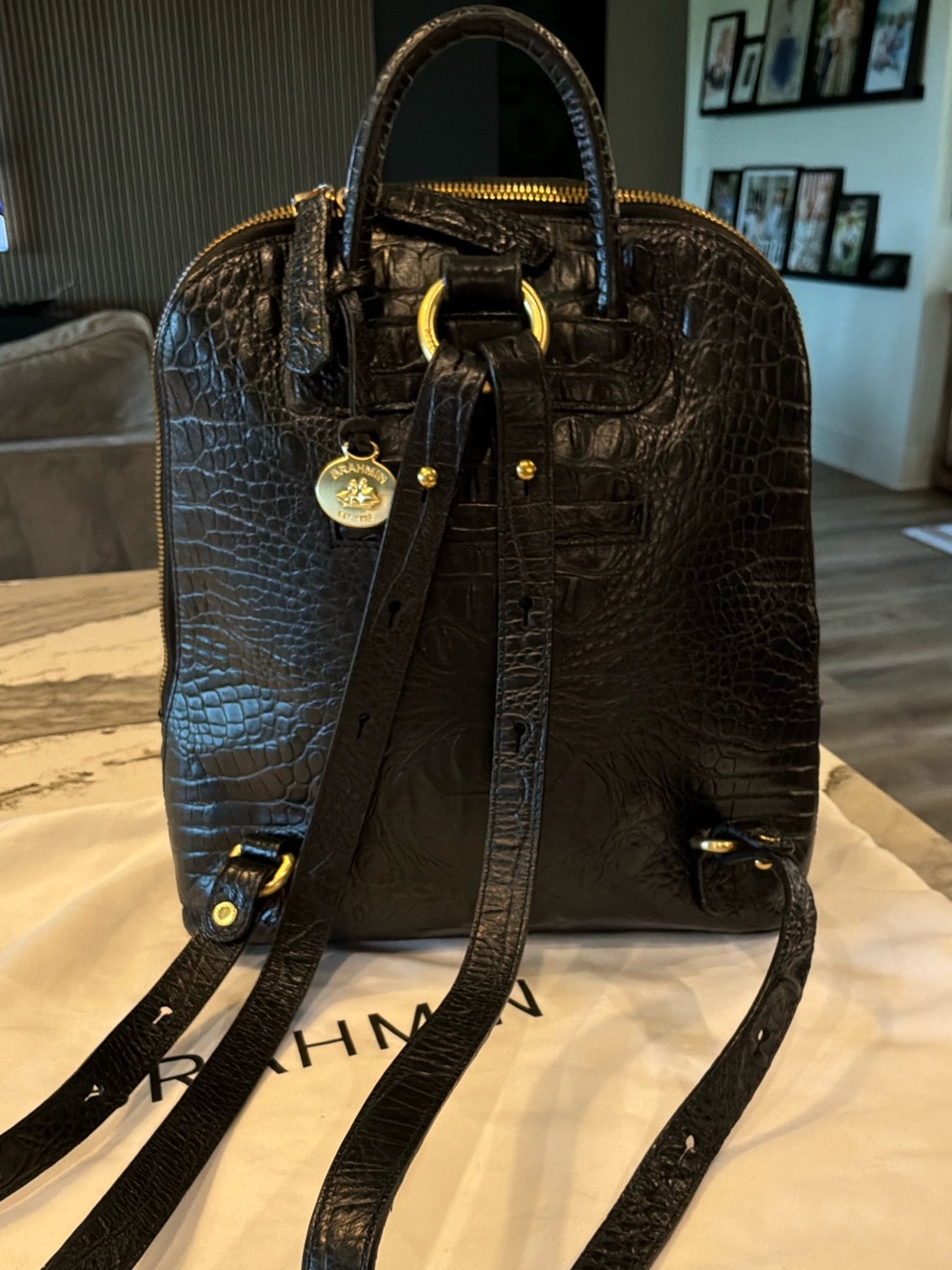 Brahmin Croc-Embossed Leather Backpack - Picture 2 of 6